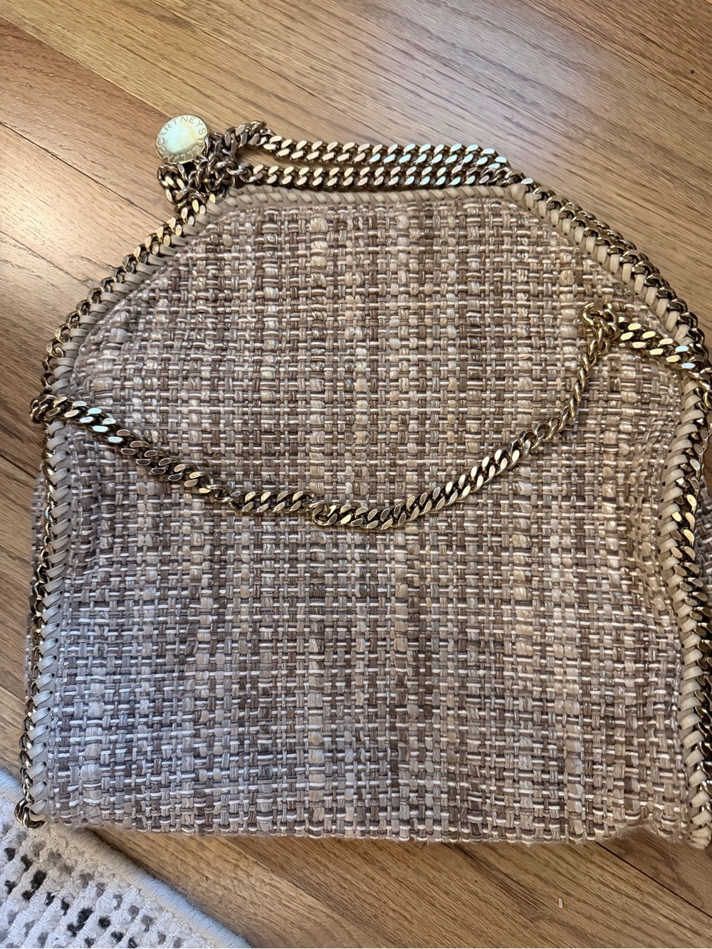 Stella McCartney Beige Woven Satchel with Gold Chain